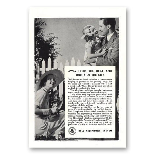 1935 Bell Telephone Away From the Heat and Hurry of the City Vintage Magazine Print Ad