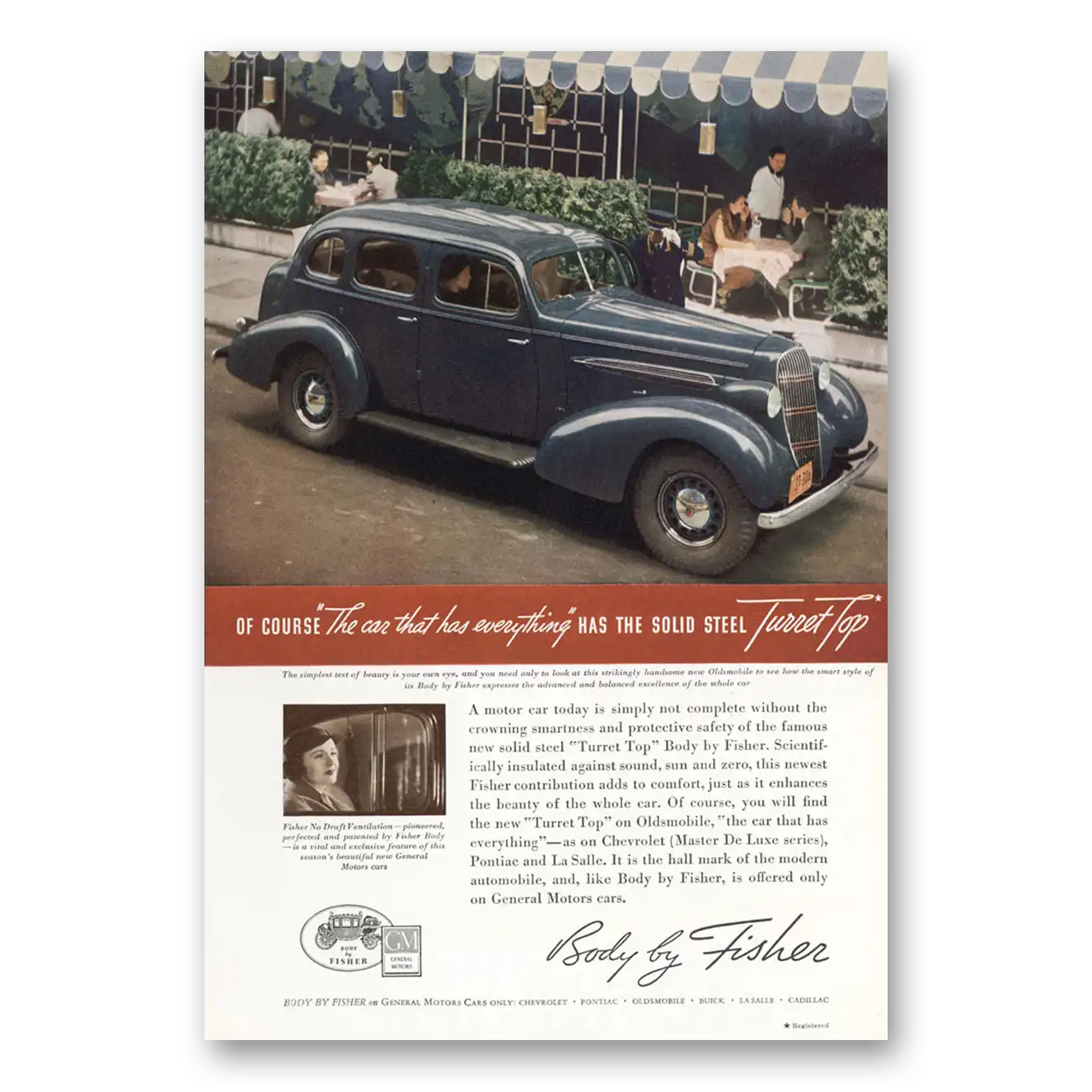 1935 Body by Fisher Solid Steel Turret Top Oldsmobile Vintage Magazine Print Ad