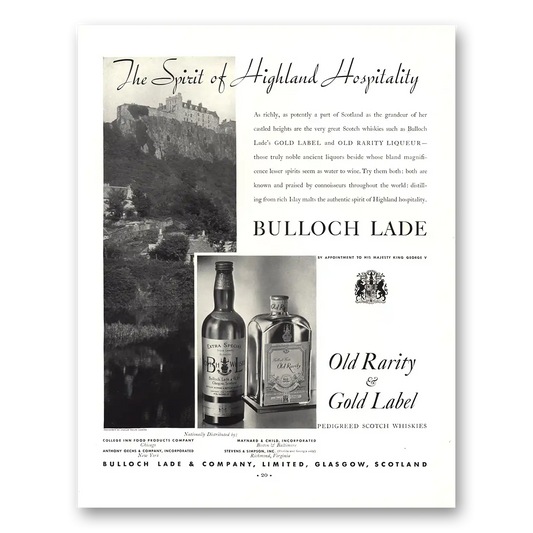 1935 Bulloch Lade Whiskies Spirit of Highland Hospitality Vintage Magazine Print Ad