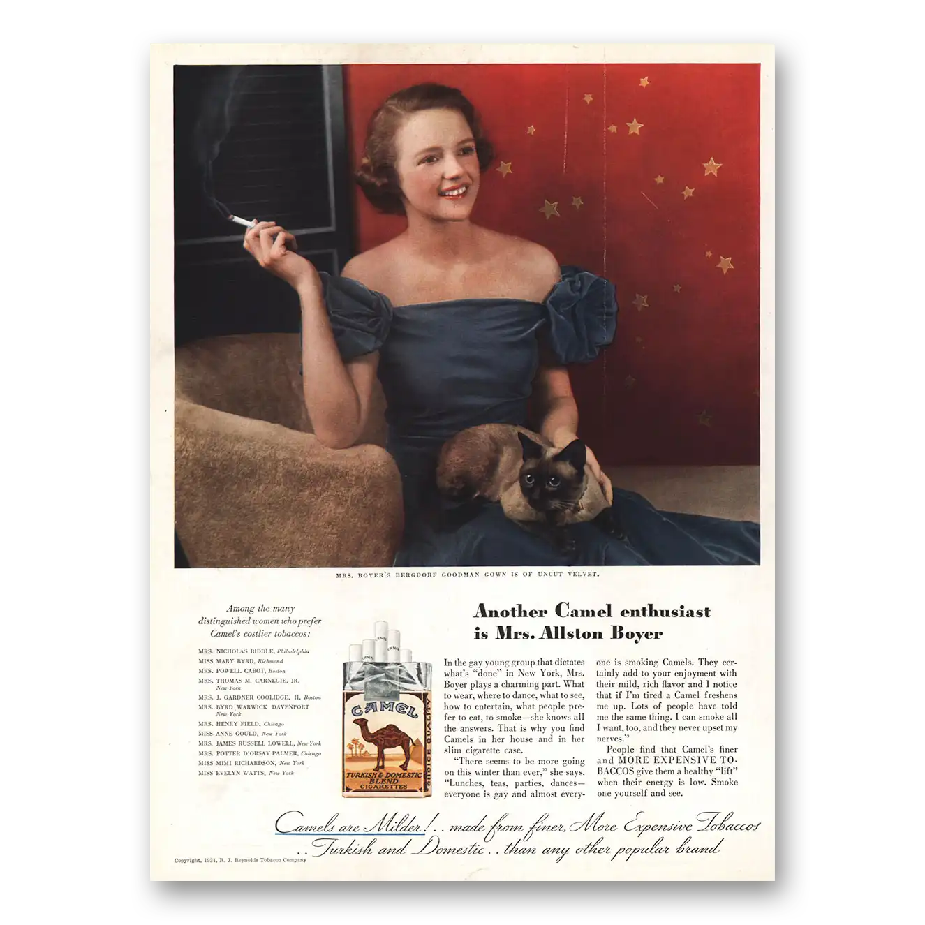 1935 Camel Cigarettes Enthusiast Mrs Allston Boyer Vintage Magazine Print Ad