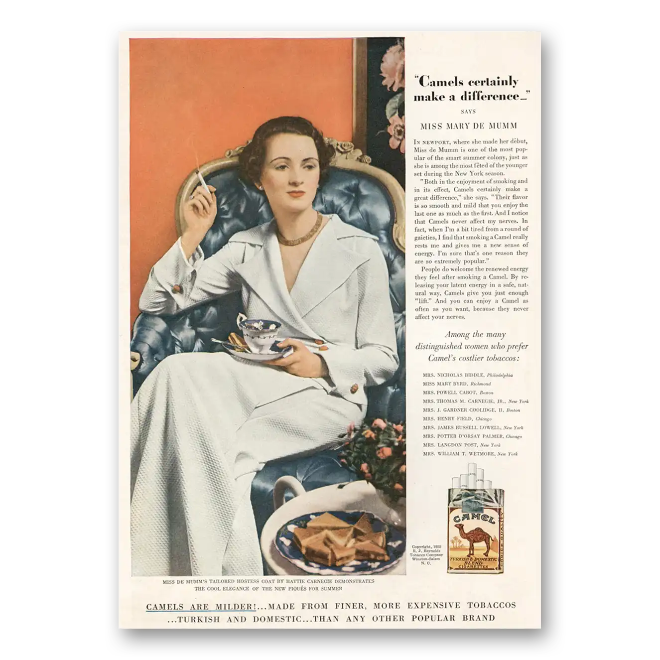 1935 Camel Cigarettes Miss Mary De Mumm Vintage Magazine Print Ad