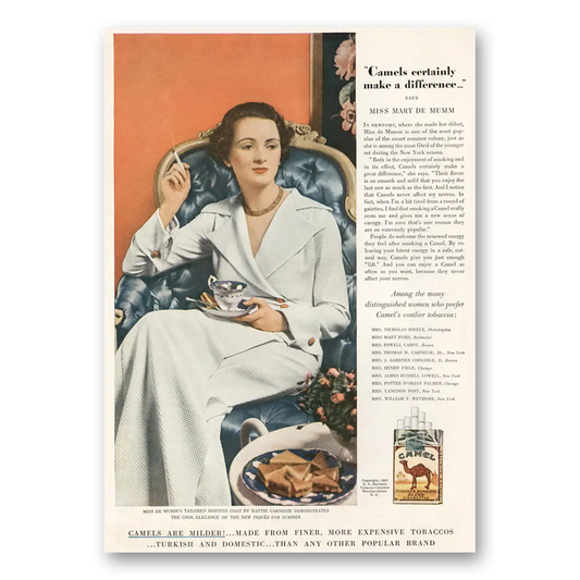 1935 Camel Cigarettes Miss Mary De Mumm Vintage Magazine Print Ad