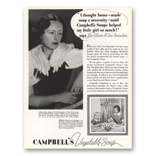 1935 Campbells Vegetable Soup I Thought Home Made Soup Necessity Vintage Magazine Print Ad