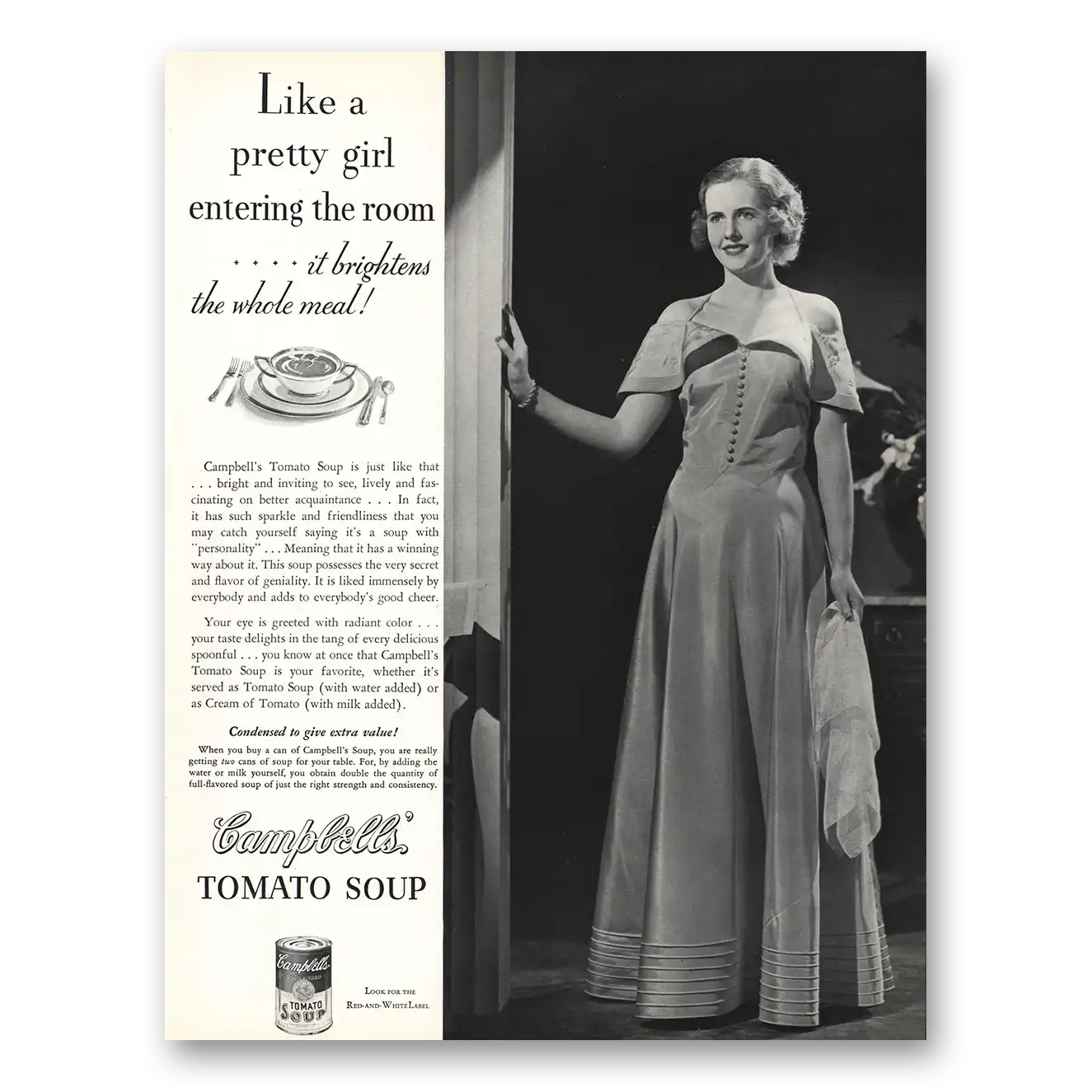 1935 Campbells Tomato Soup Like Pretty Girl Entering the Room Vintage Magazine Print Ad