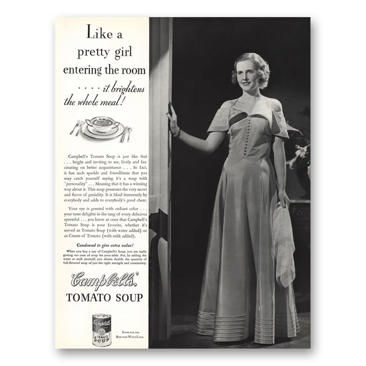 1935 Campbells Tomato Soup Like Pretty Girl Entering the Room Vintage Magazine Print Ad