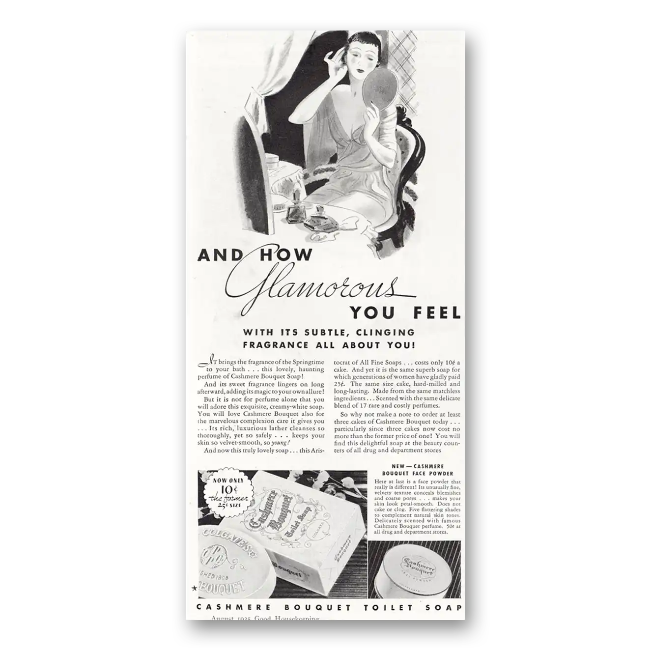 1935 Cashmere Bouquet Talc How Glamorous You Feel Vintage Magazine Print Ad