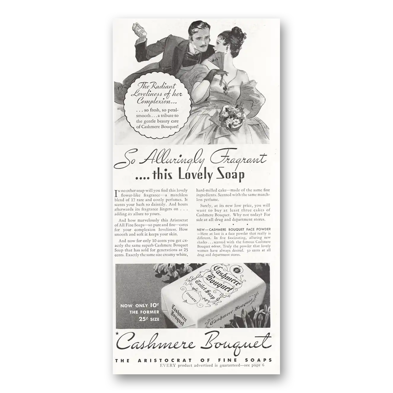 1935 Cashmere Bouquet Soap So Alluringly Fragrant Vintage Magazine Print Ad