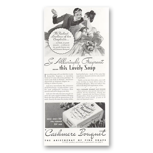 1935 Cashmere Bouquet Soap So Alluringly Fragrant Vintage Magazine Print Ad