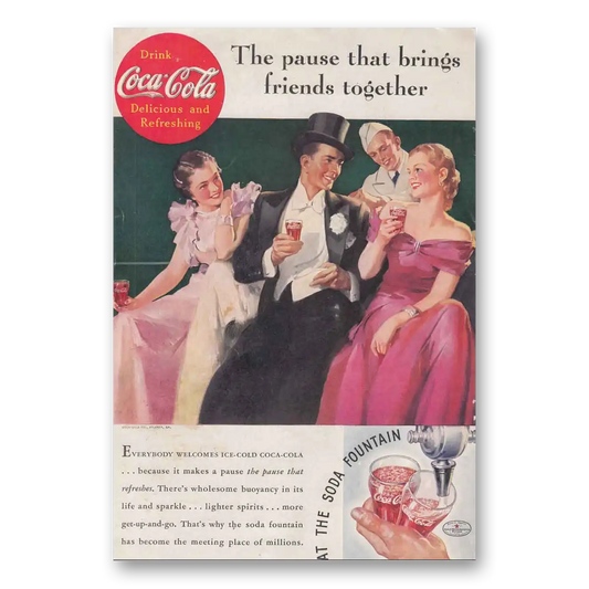 1935 Coca Cola Soda Fountain Top Hat Vintage Magazine Print Ad