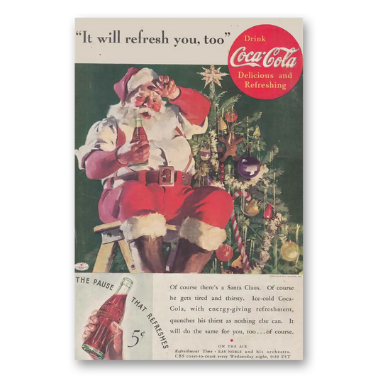 1935 Coca Cola Santa Tired and Thirsty Vintage Magazine Print Ad