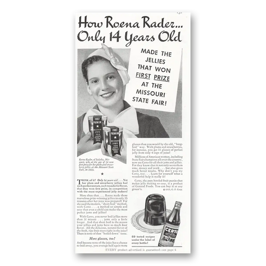 1935 Certo Roena Rader Only 14 Years Old Vintage Magazine Print Ad