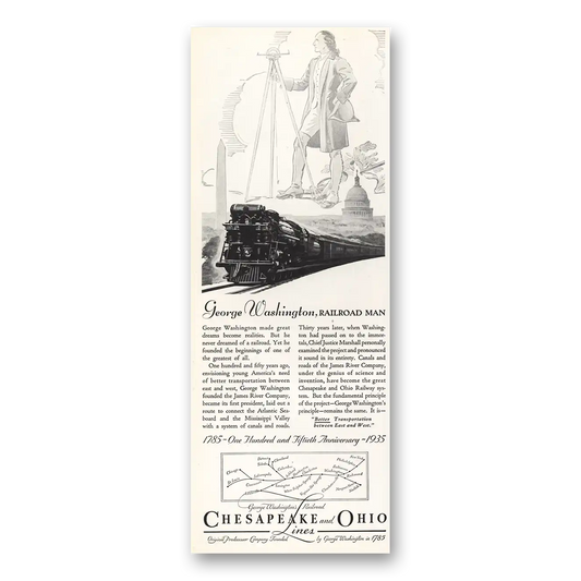 1935 Chesapeake and Ohio Lines George Washington Railroad Man Vintage Magazine Print Ad