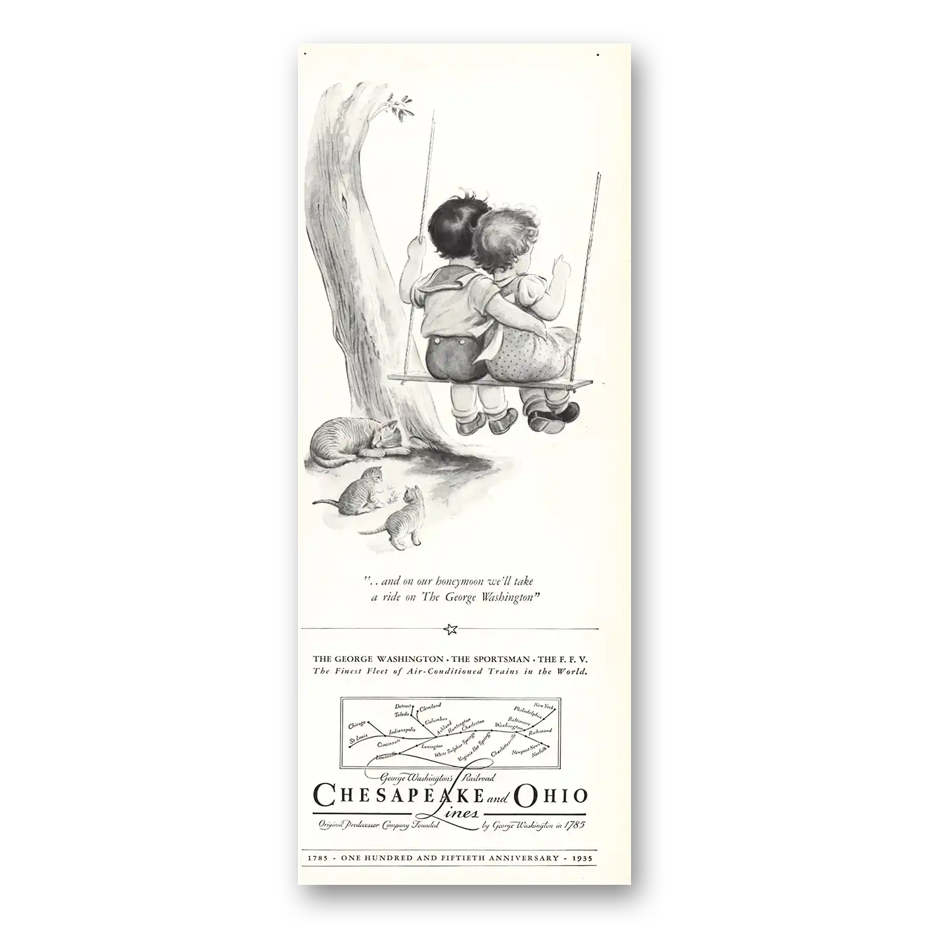 1935 Chesapeake and Ohio Lines On Our Honeymoon George Washington Vintage Magazine Print Ad