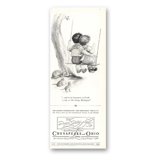 1935 Chesapeake and Ohio Lines On Our Honeymoon George Washington Vintage Magazine Print Ad