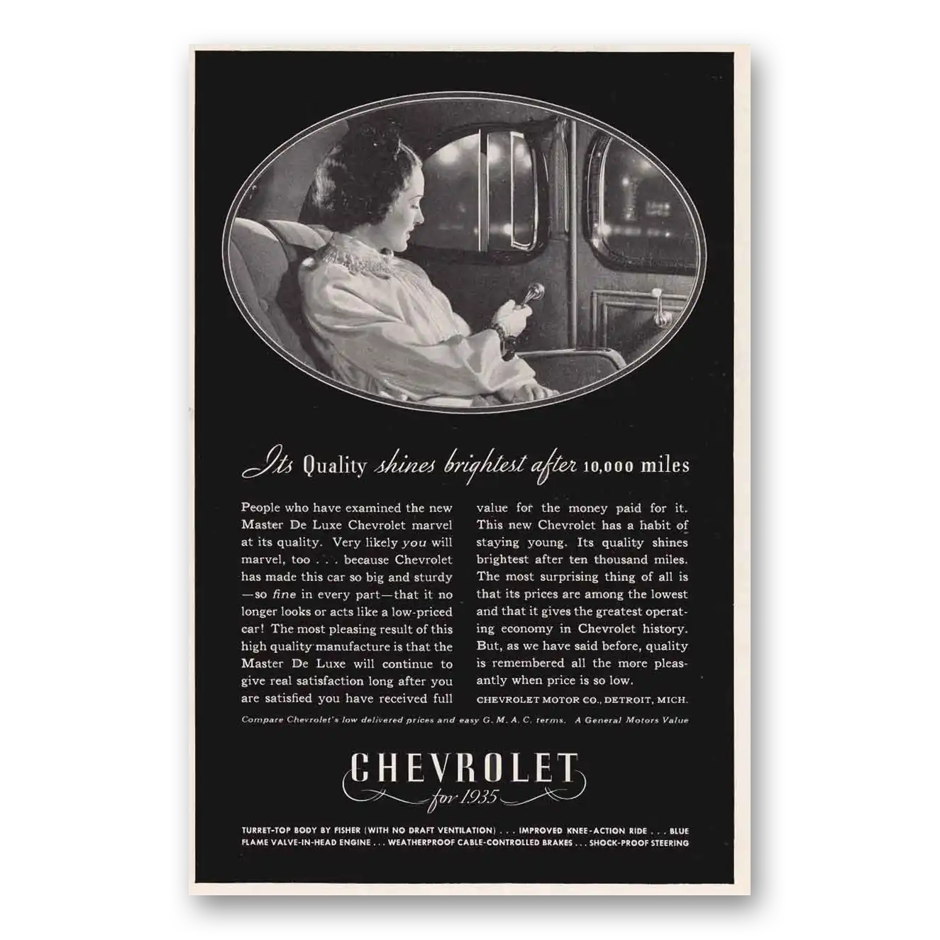 1935 Chevrolet Master De Luxe Quality Shines Brightest Vintage Magazine Print Ad