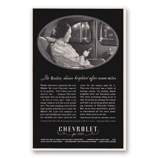 1935 Chevrolet Master De Luxe Quality Shines Brightest Vintage Magazine Print Ad