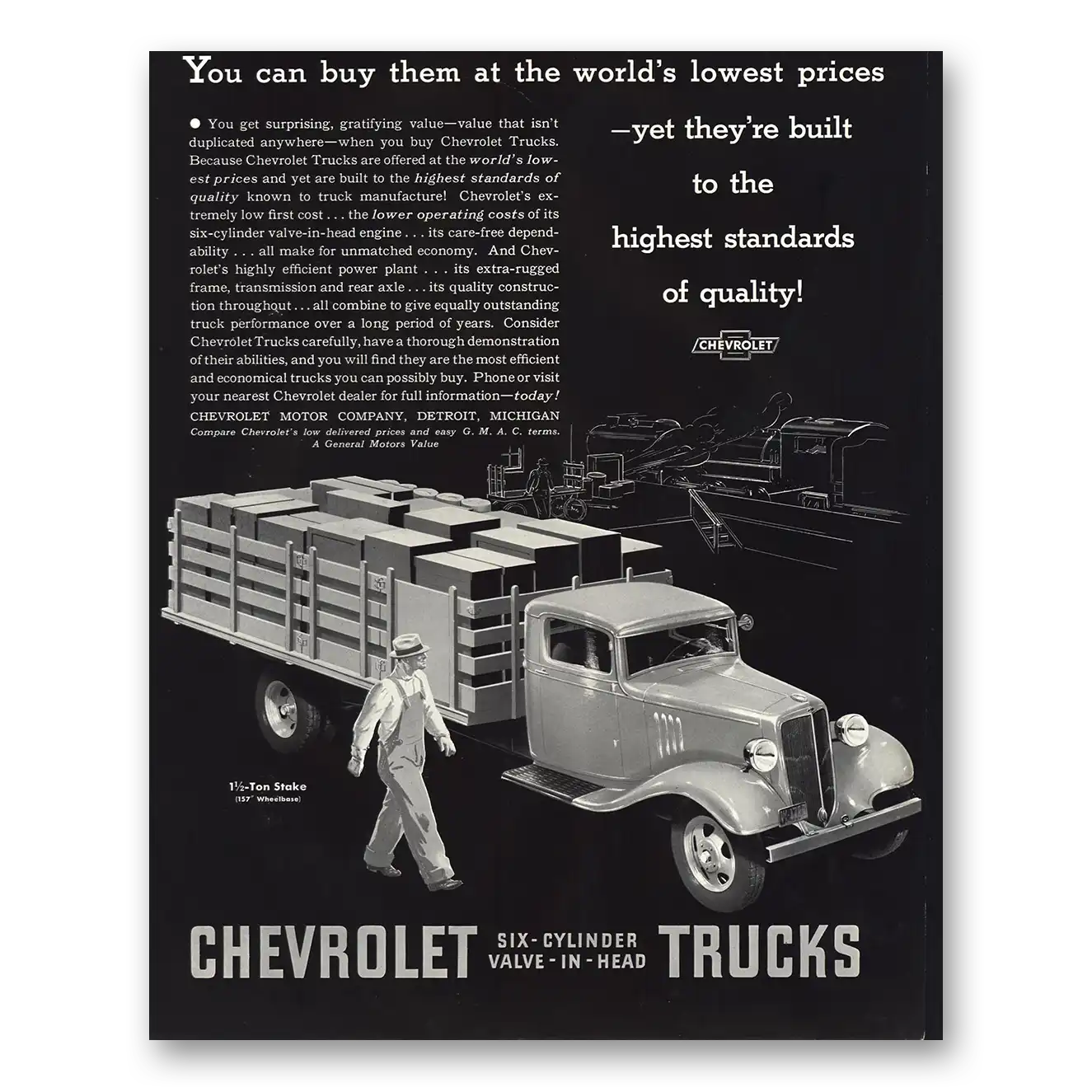 1935 Chevrolet Trucks Highest Standards of Quality Vintage Magazine Print Ad