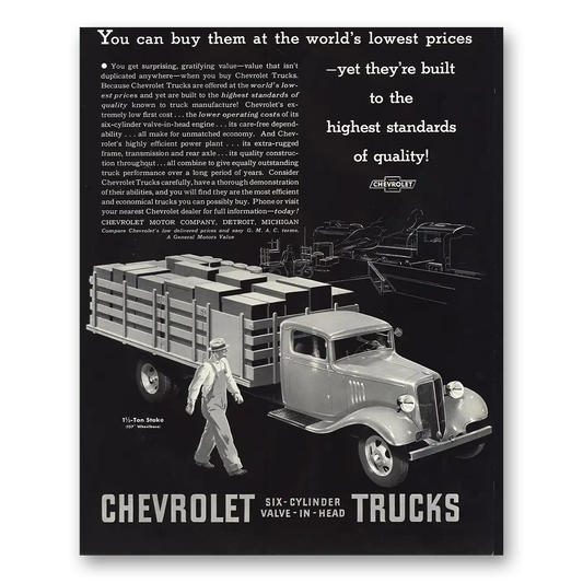 1935 Chevrolet Trucks Highest Standards of Quality Vintage Magazine Print Ad