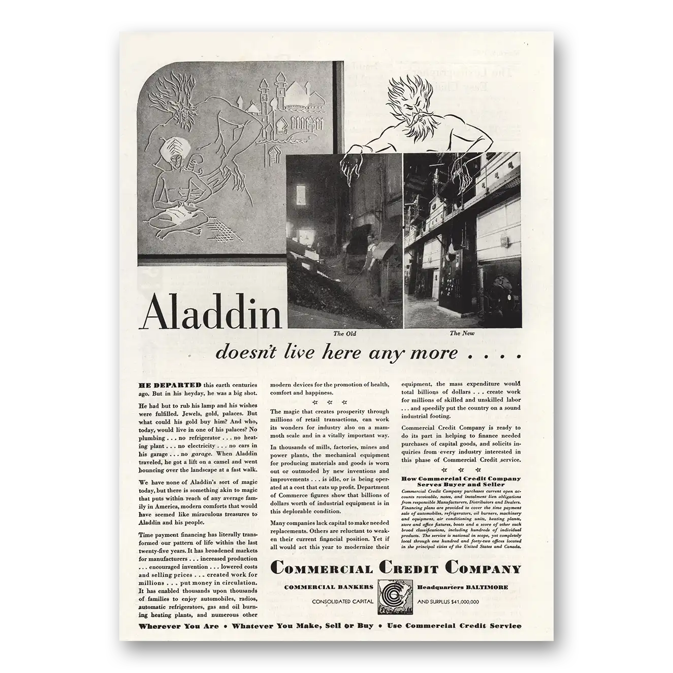 1935 Commercial Credit Company Aladdin Doesn't Live Here Vintage Magazine Print Ad