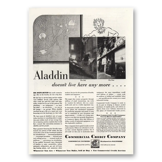 1935 Commercial Credit Company Aladdin Doesn't Live Here Vintage Magazine Print Ad