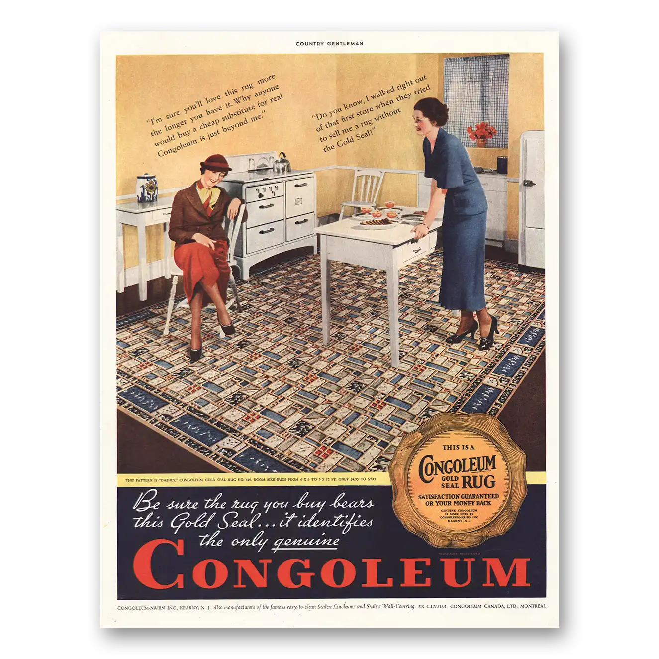 1935 Congoleum Rugs Gold Seal Vintage Magazine Print Ad