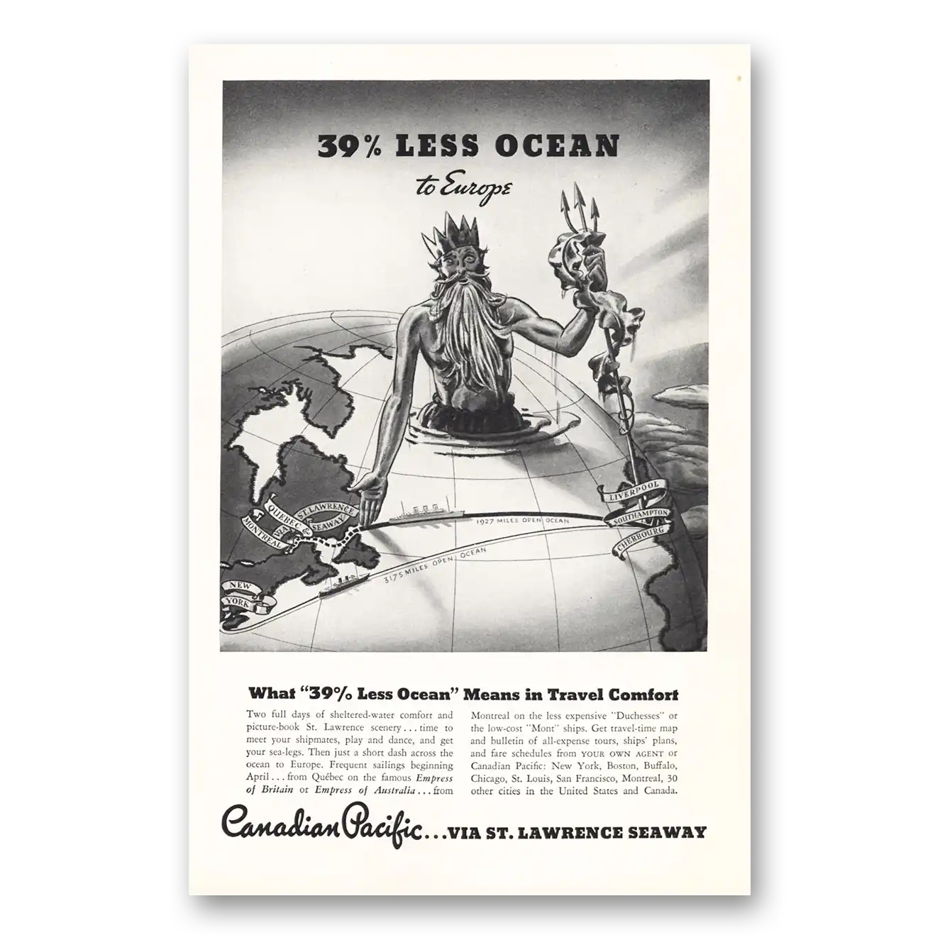 1935 Canadian Pacific Via St Lawrence Seaway Vintage Magazine Print Ad