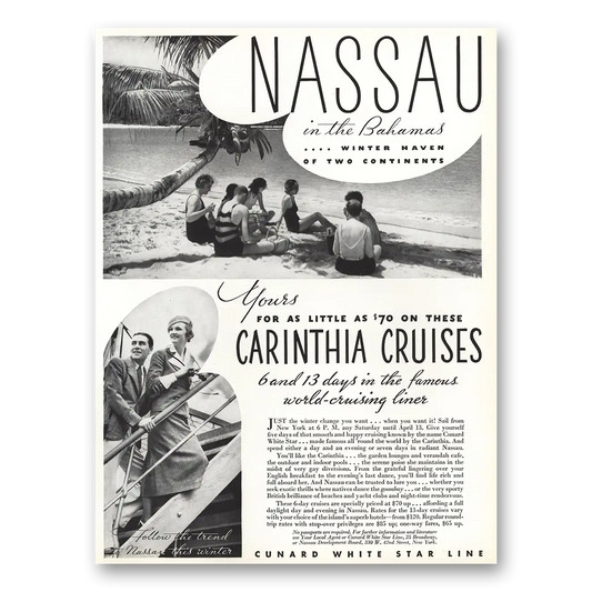 1935 Cunard Nassau Bahamas Carinthia Vintage Magazine Print Ad