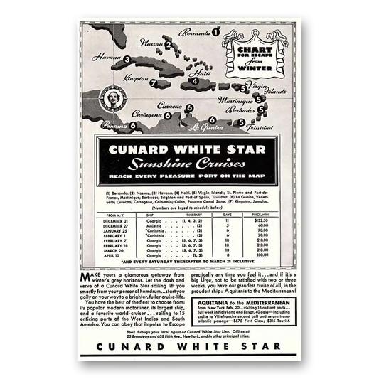 1935 White Star Line White Star Sunshine Cruises Reach Every Pleasure Port Vintage Magazine Print Ad