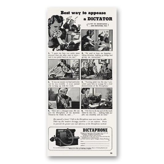 1939 Dictaphone Best Way to Appease Dictator Vintage Magazine Print Ad