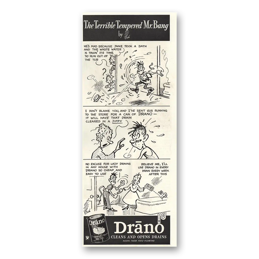 1935 Drano Terrible Tempered Mr Bang Vintage Magazine Print Ad