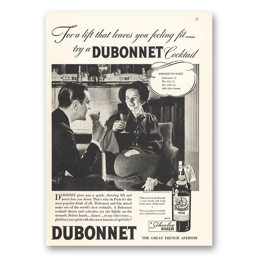 1935 Dubonnet Wine Wine Lift That Leaves You Feeling Fit Vintage Magazine Print Ad