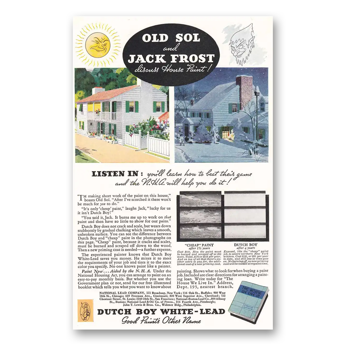 1935 Dutch Boy Paint White Lead Paint Old Sol and Jack Frost Vintage Magazine Print Ad