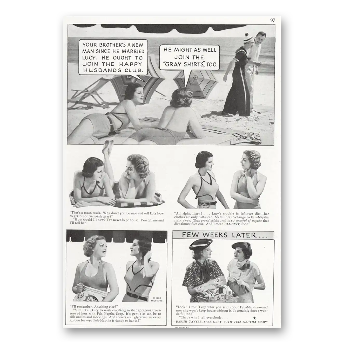 1935 Fels Napatha Soap You Brothers a New Man Vintage Magazine Print Ad