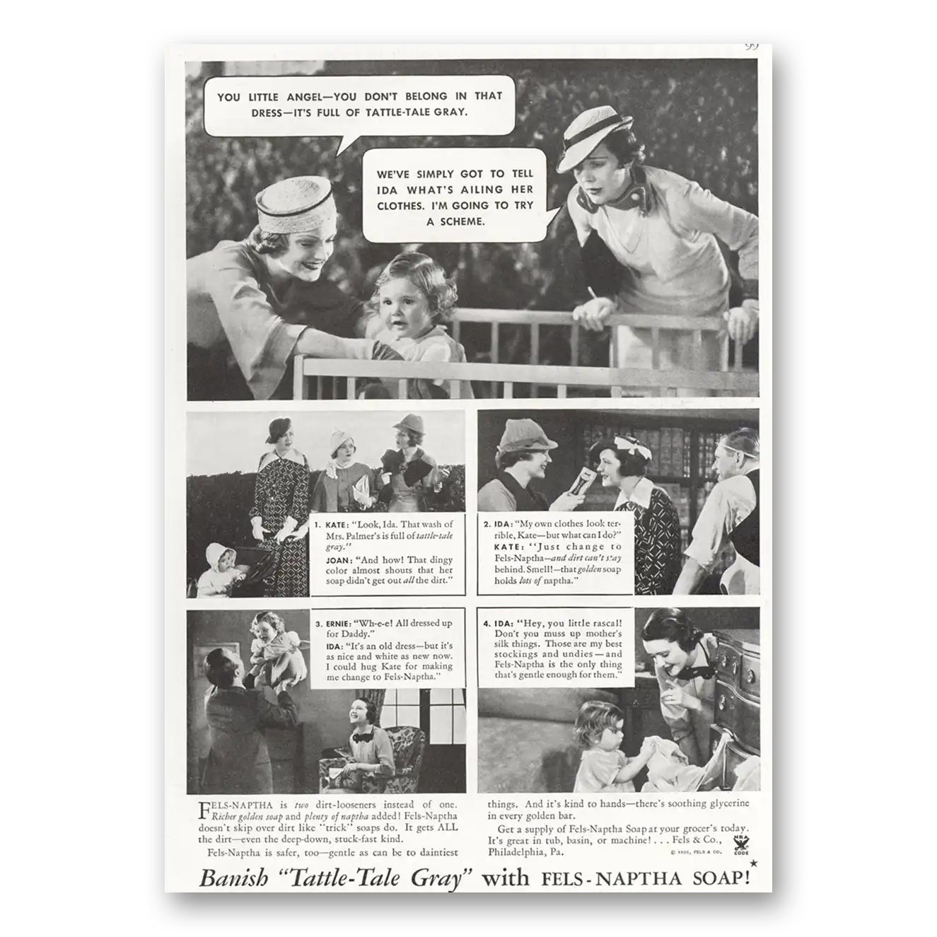 1935 Fels Napatha Soap You Little Angel Vintage Magazine Print Ad