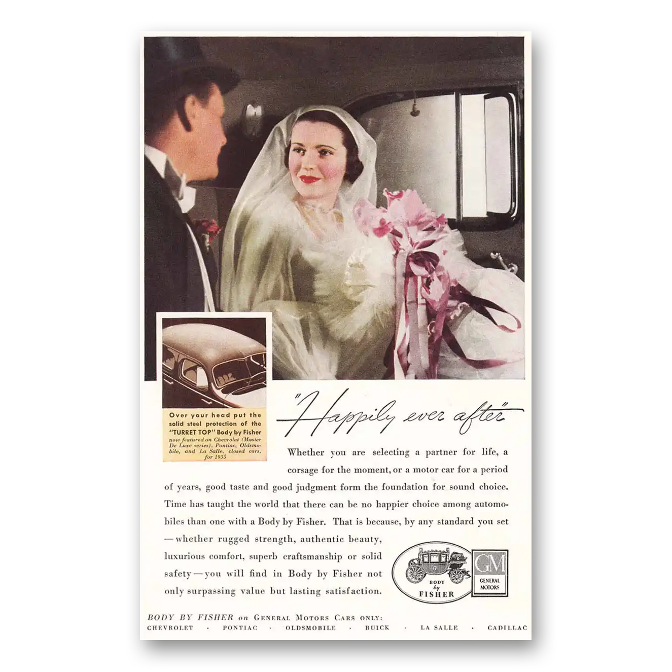 1935 Body by Fisher Happily Ever After Vintage Magazine Print Ad