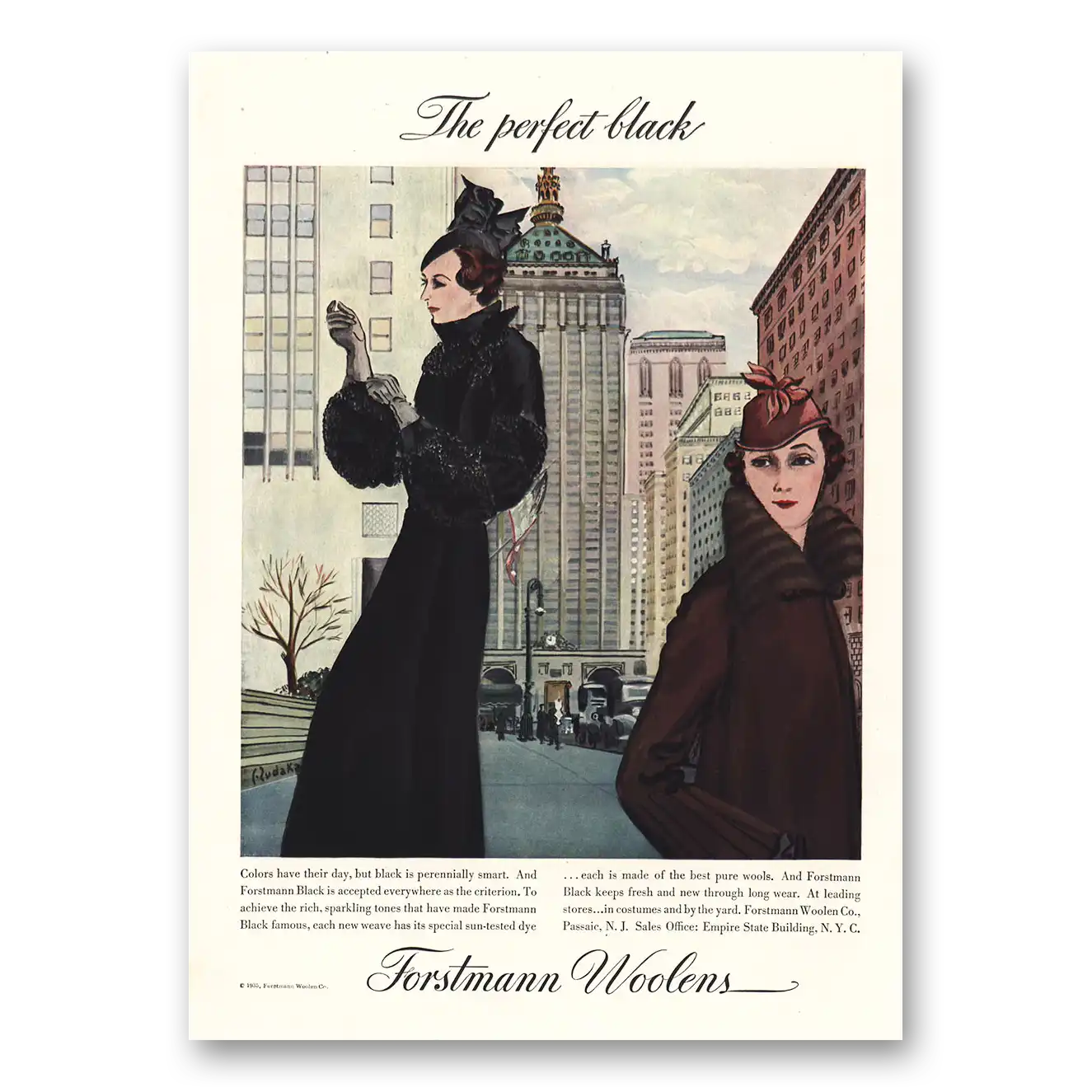 1935 Forstmann Wool The Perfect Black Vintage Magazine Print Ad