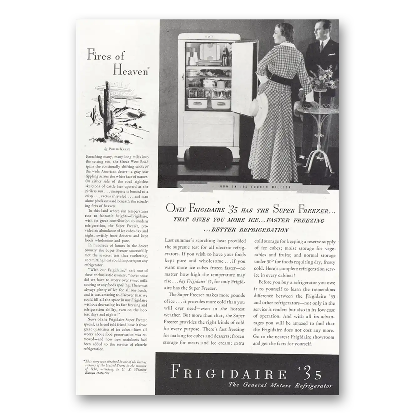 1935 Frigidaire Refrigerator Fires of Heaven Vintage Magazine Print Ad