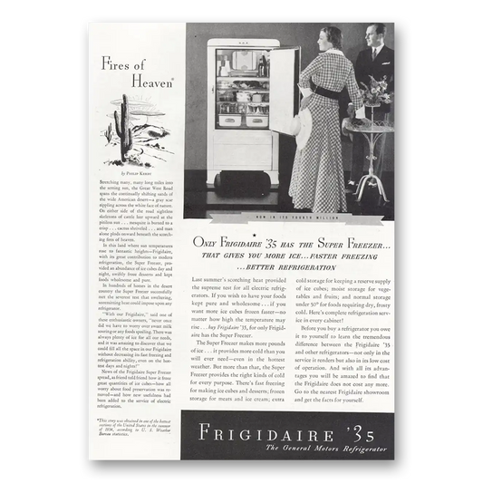 1935 Frigidaire Refrigerator Fires of Heaven Vintage Magazine Print Ad