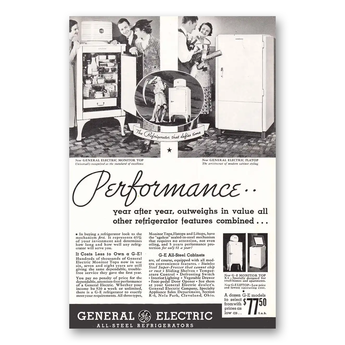 1935 General Electric Refrigerator All Steel Refrigerators Performance Vintage Magazine Print Ad