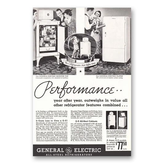 1935 General Electric Refrigerator All Steel Refrigerators Performance Vintage Magazine Print Ad