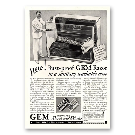 1935 Gem Razor and Blades Sanitary Washable Case Vintage Magazine Print Ad