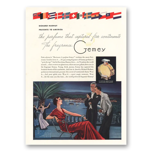 1935 Gemey Perfume Captured Five Continents Vintage Magazine Print Ad