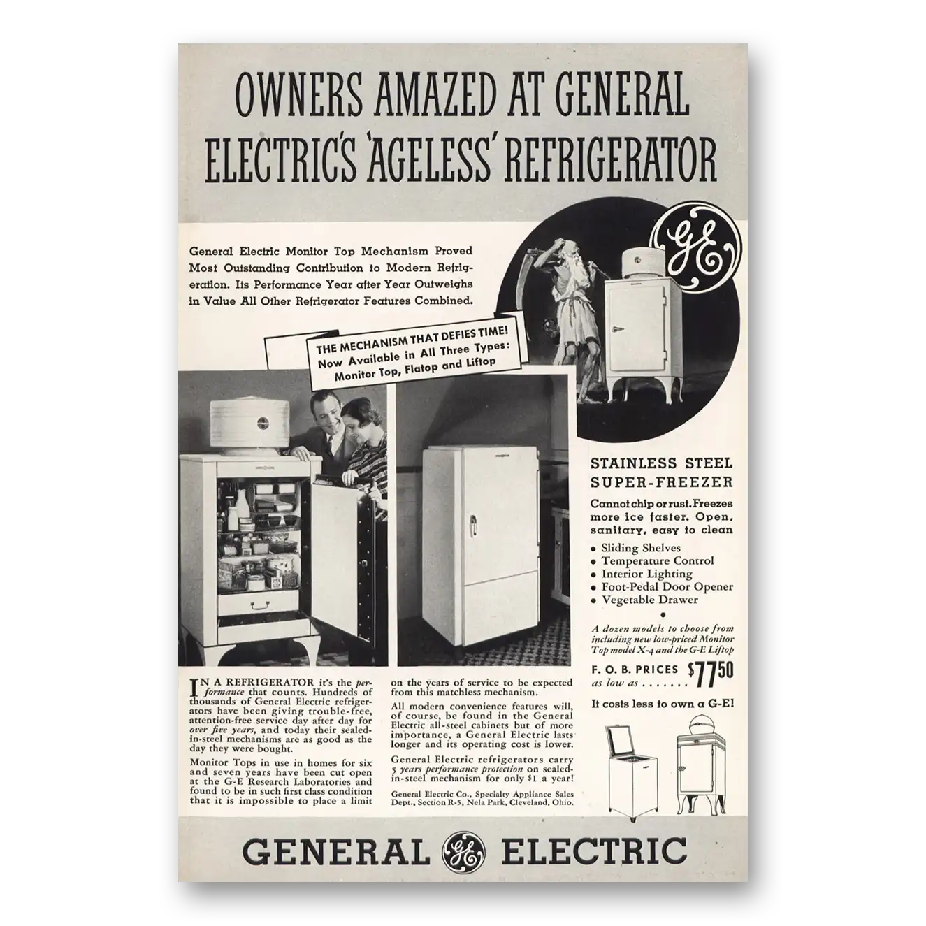 1935 General Electric Refrigerator Owners Amazed Ageless Refrigerator Vintage Magazine Print Ad