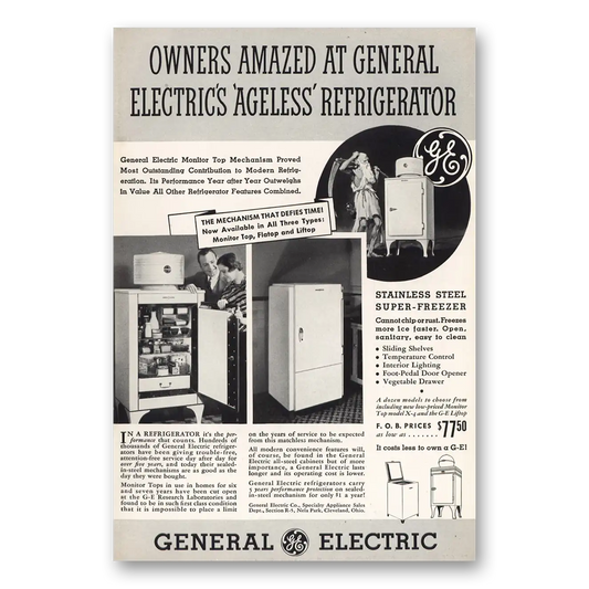 1935 General Electric Refrigerator Owners Amazed Ageless Refrigerator Vintage Magazine Print Ad