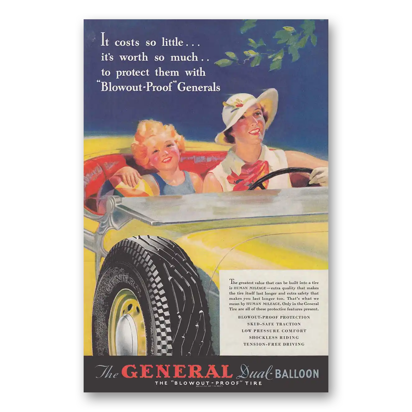 1935 General Tire Blowout Proof Vintage Magazine Print Ad