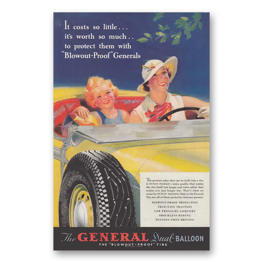 1935 General Tire Blowout Proof Vintage Magazine Print Ad