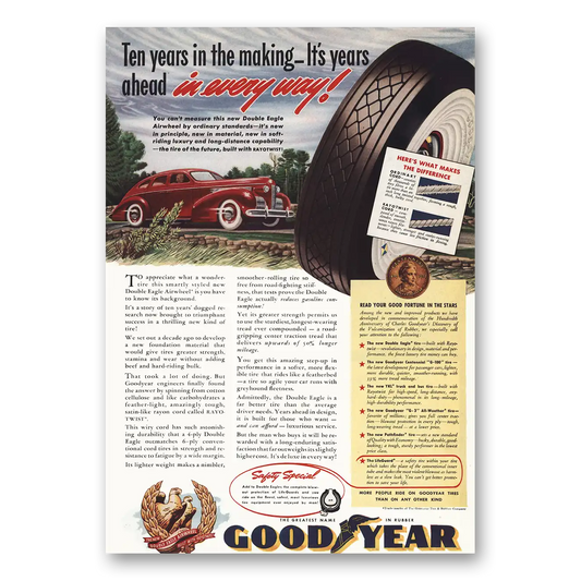 1939 Goodyear Tires Ten Years In the Making Vintage Magazine Print Ad