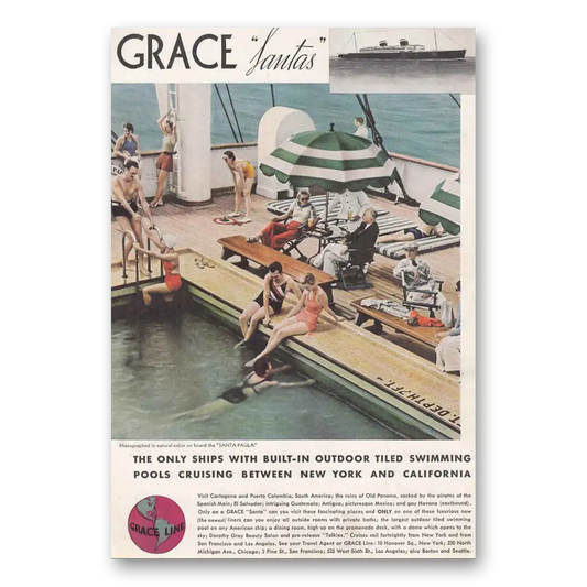 1935 Grace Line Santa Paula Outdoor Tiled Swimming Pools Vintage Magazine Print Ad