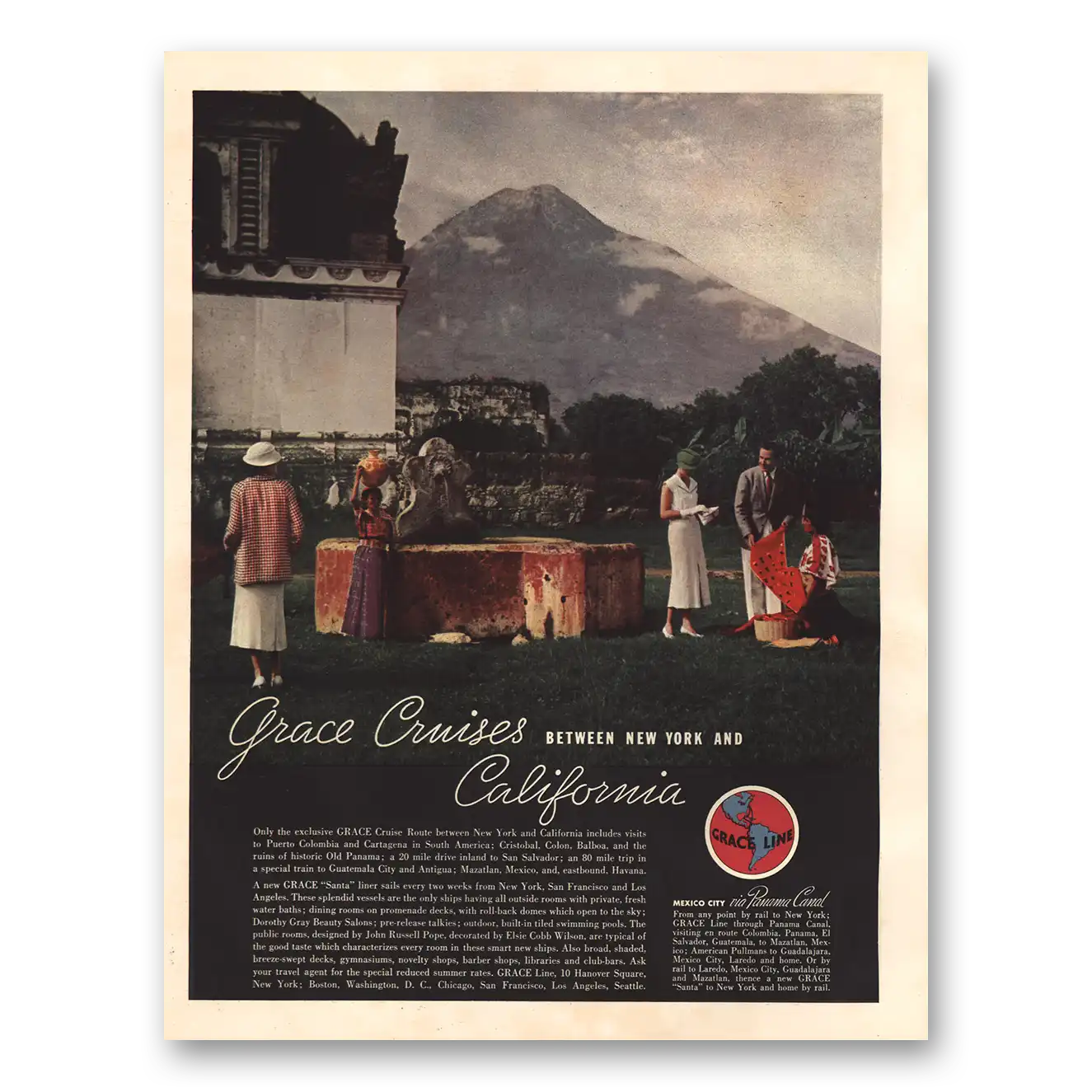 1935 Grace Line Between New York and California Vintage Magazine Print Ad