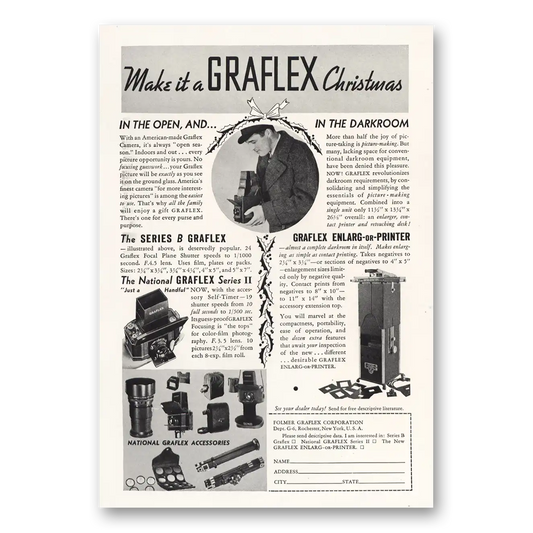 1935 Graflex Cameras Open and In the Darkroom Vintage Magazine Print Ad